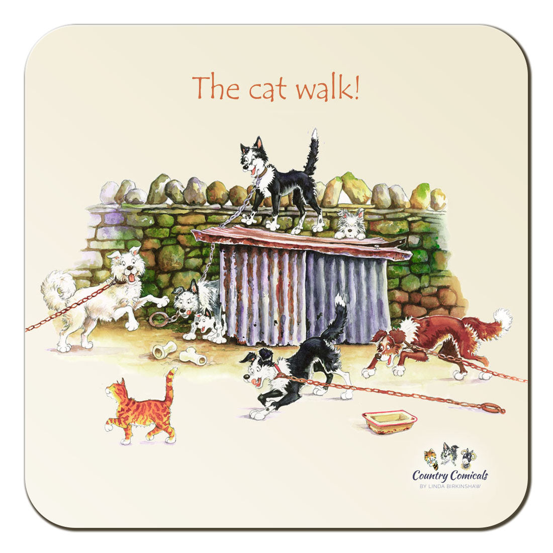 Country Comicals "The Cat Walk" Coaster by Linda Birkinshaw