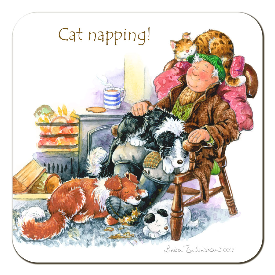 Country Comicals "Cat Napping" Coaster by Linda Birkinshaw