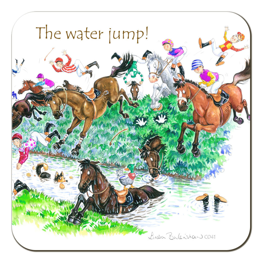 Country Comicals "The Water Jump" Coaster by Linda Birkinshaw