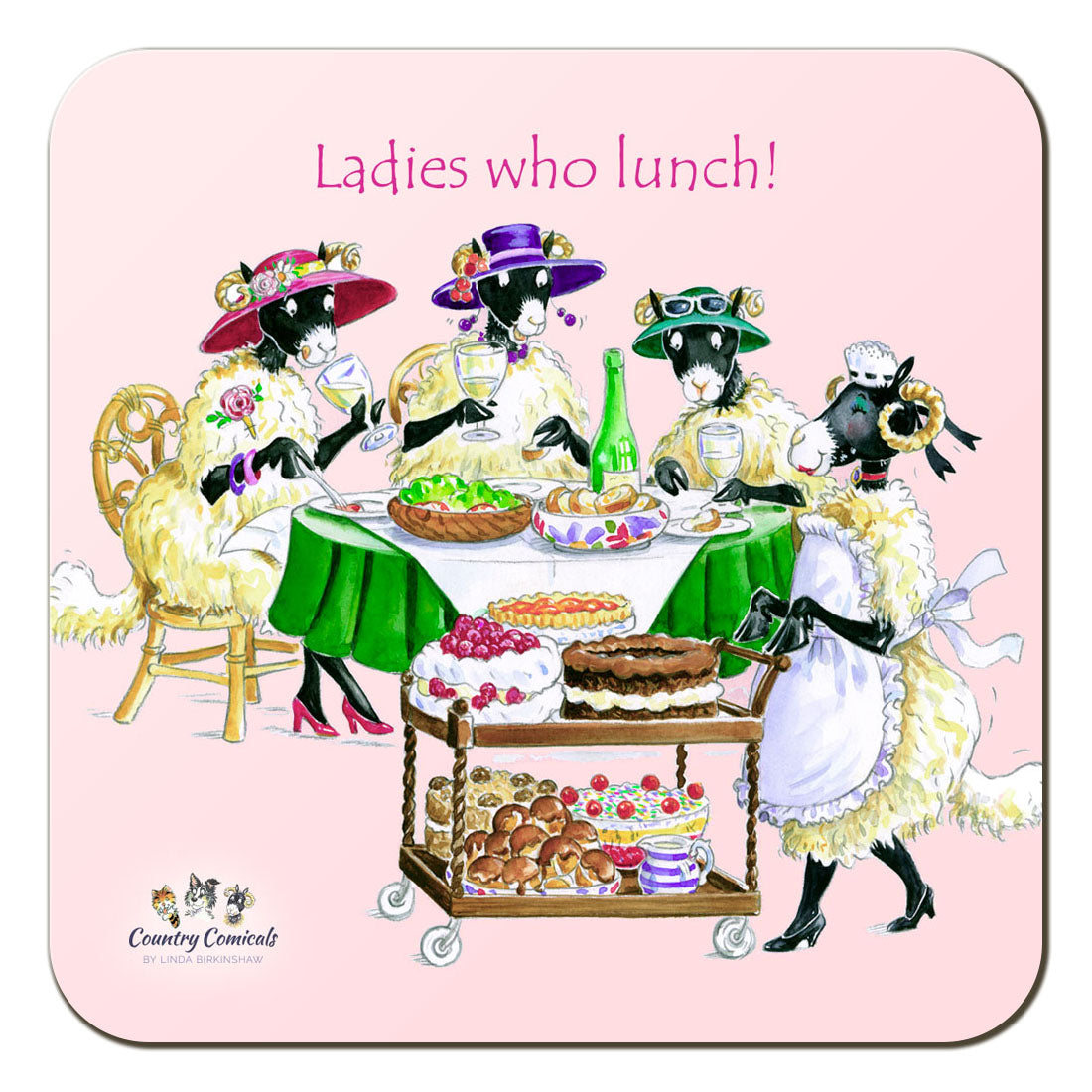 Country Comicals "Ladies Who Lunch" Coaster by Linda Birkinshaw