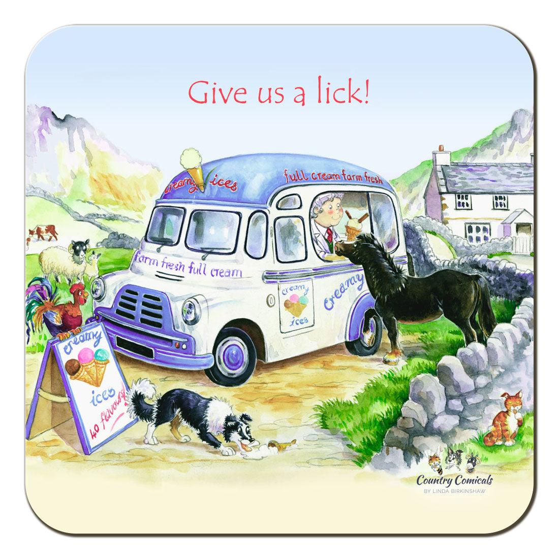 Country Comicals "Give Us A Lick" Coaster by Linda Birkinshaw