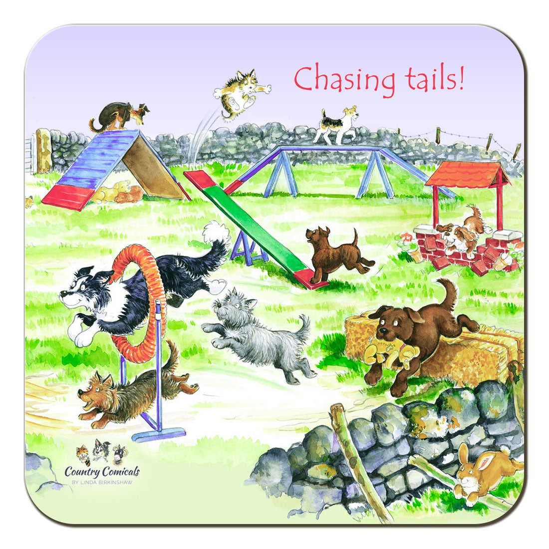 Country Comicals "Chasing Tails" Coaster by Linda Birkinshaw