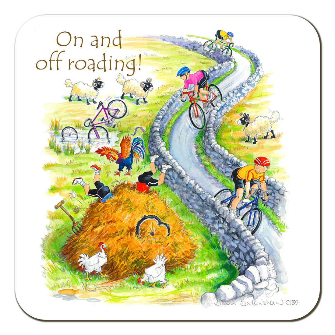 Country Comicals "On And Off Roading" Coaster by Linda Birkinshaw