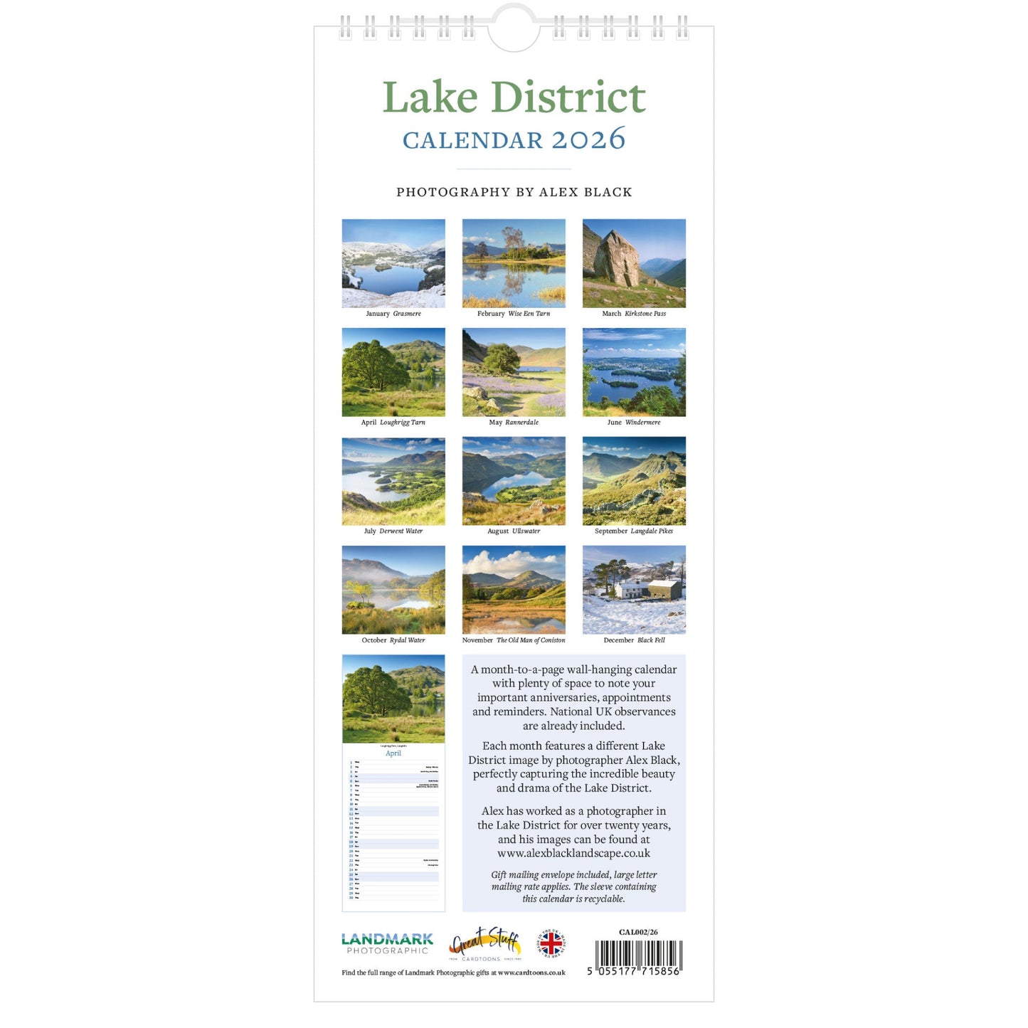 2026 Lake District Slimline Calendar – Back Cover