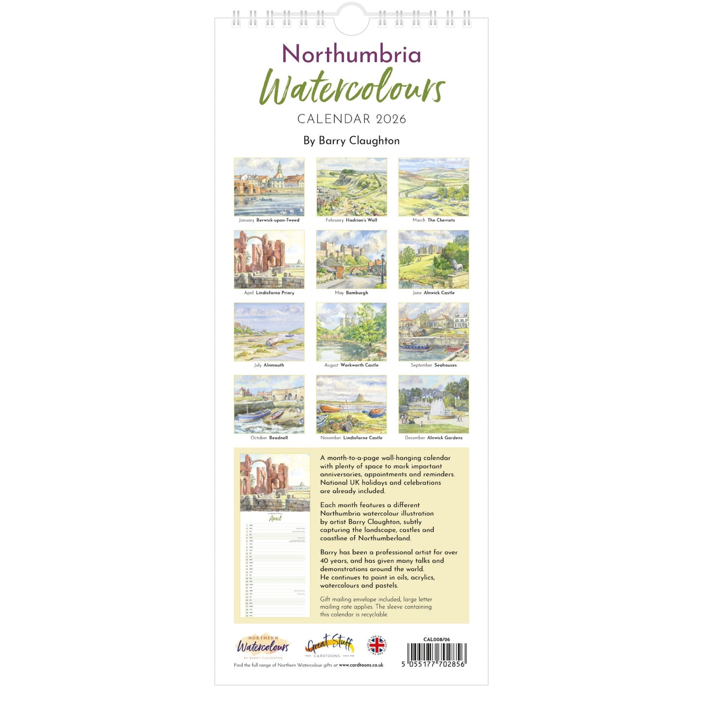 2026 Northumbria Watercolours Calendar – Back Cover