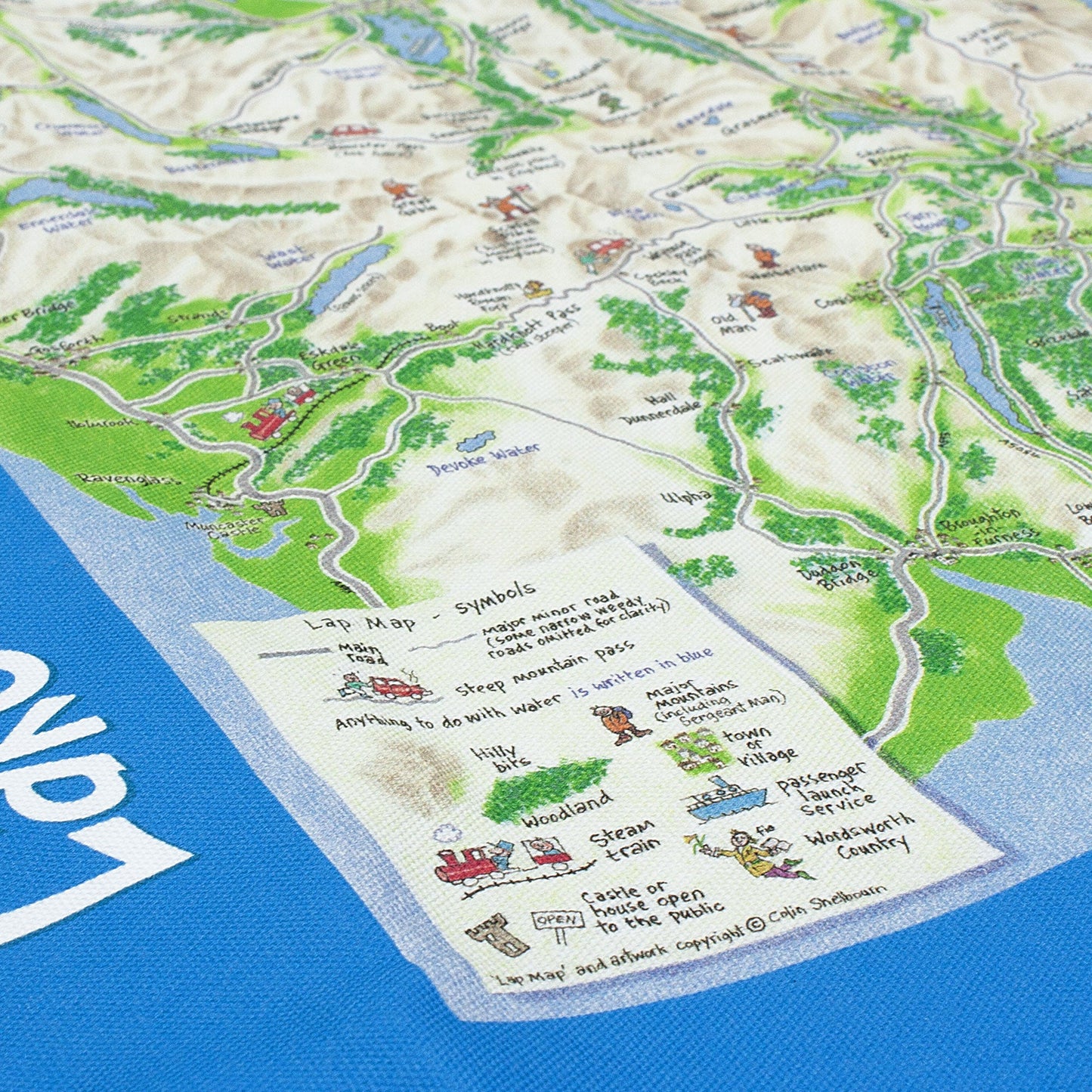 Lake District Lap Map Cotton Tote Bag closeup