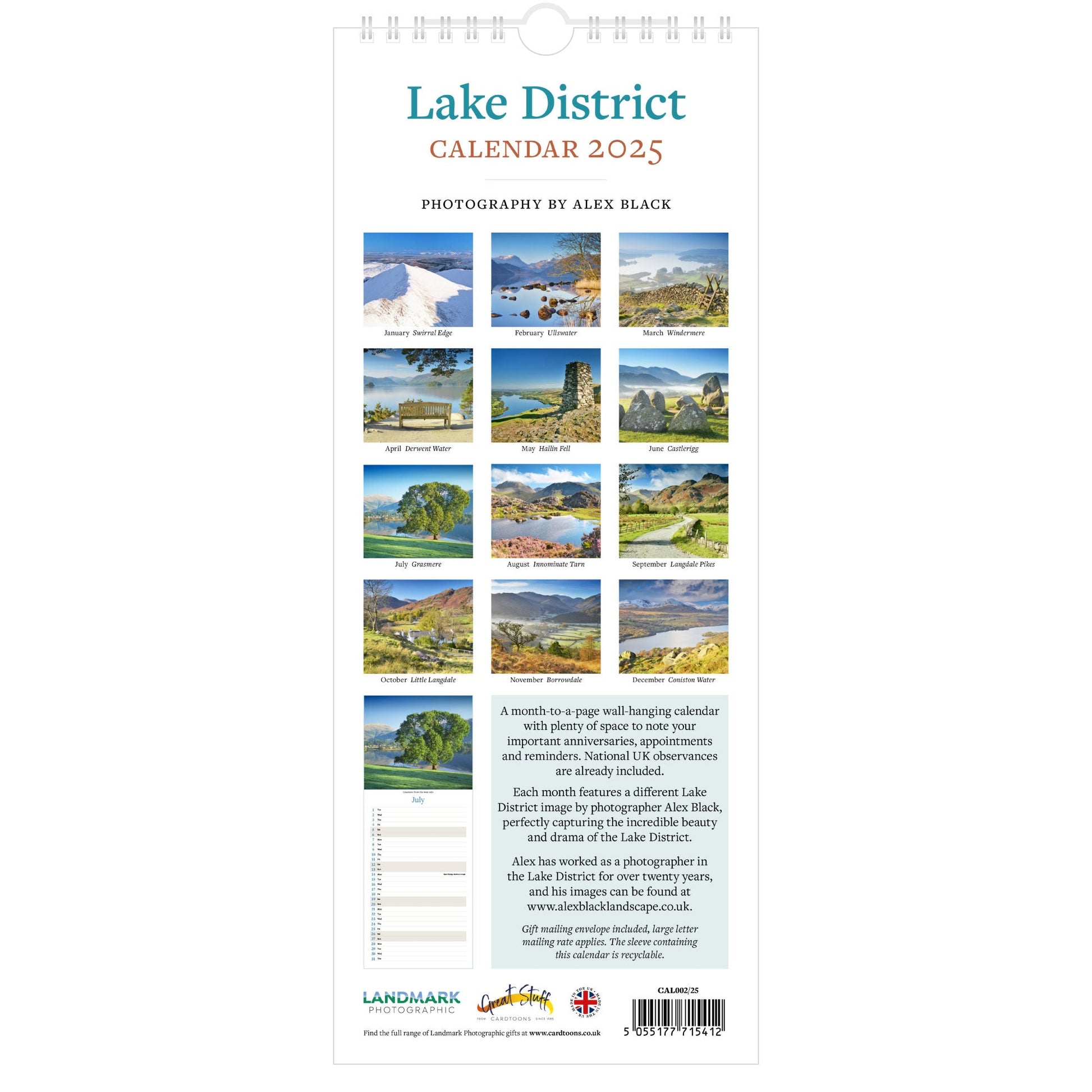 2025 Lake District Slimline Calendar ,  Back Cover