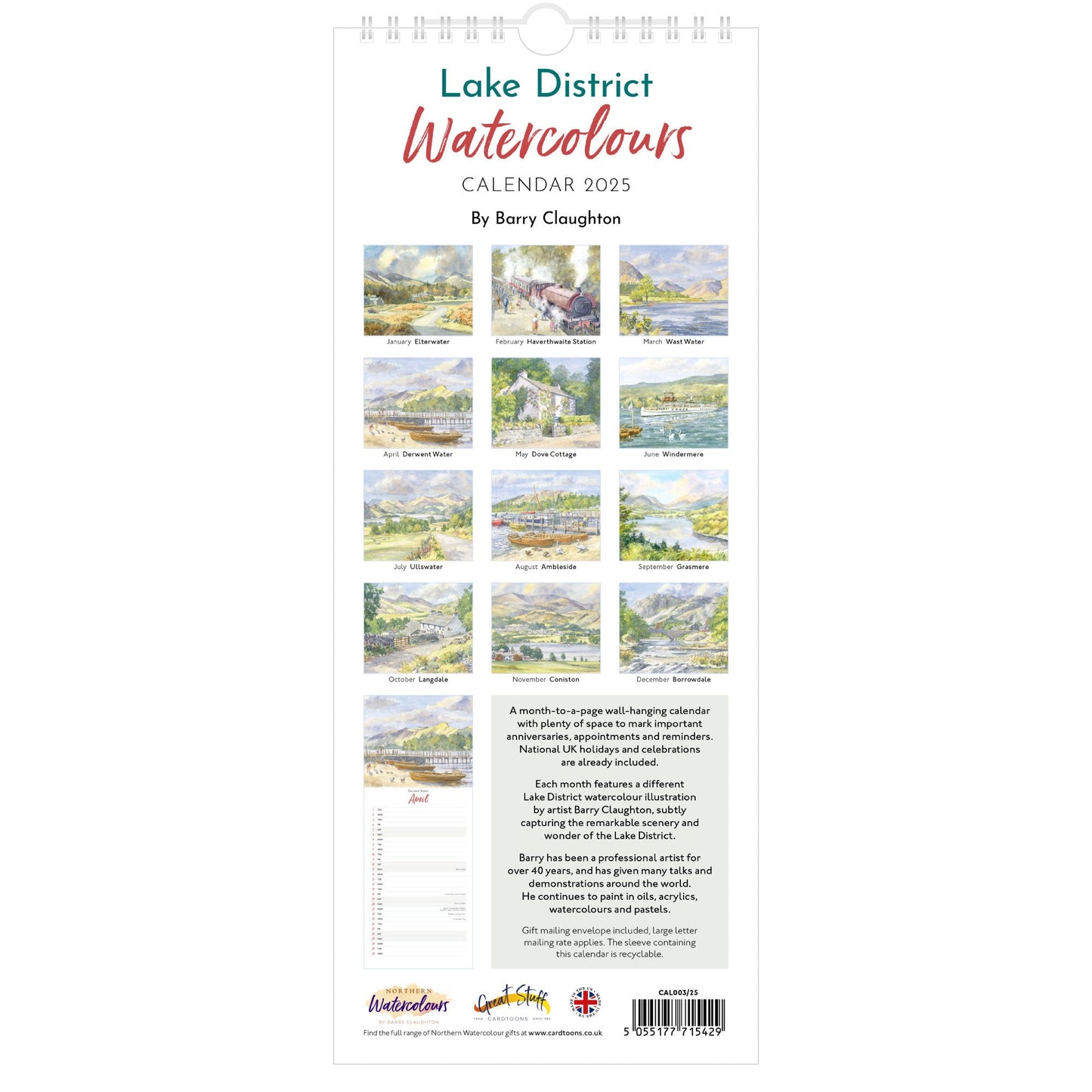 2025 Lake District Watercolours Calendar ,  Back Cover