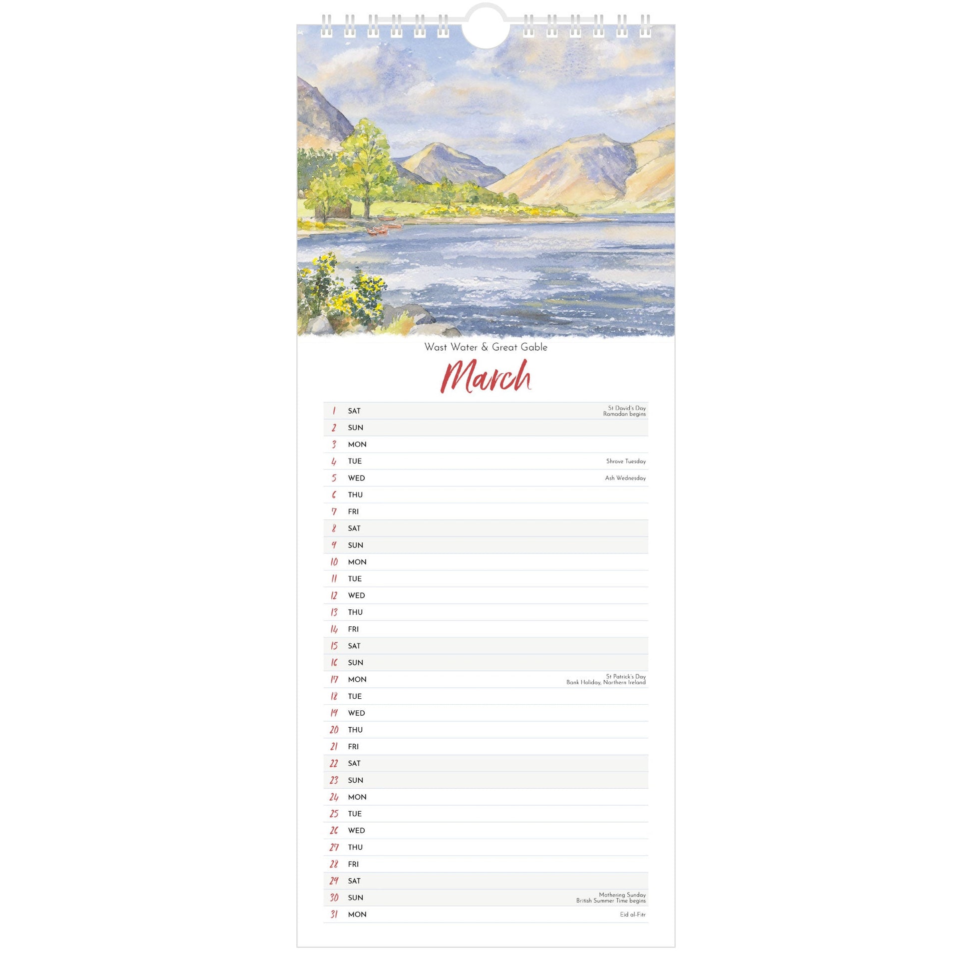 2025 Lake District Watercolours Calendar ,  March