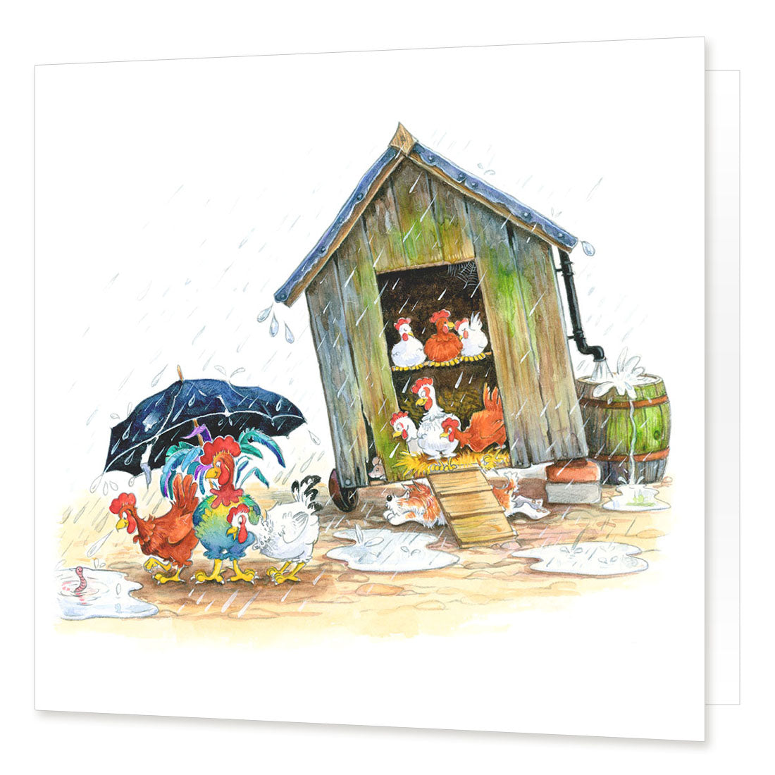 "Clucking In The Rain" Greetings Card | Great Stuff from Cardtoons