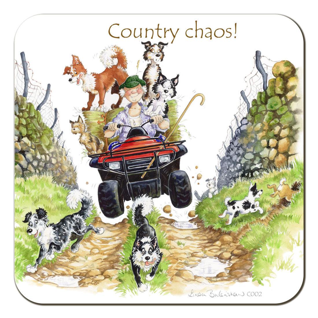 Country Comicals "Country Chaos" Coaster by Linda Birkinshaw