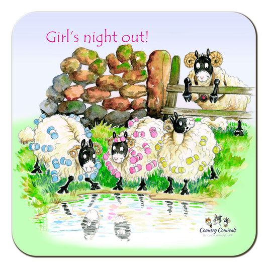 Country Comicals "Girls' Night Out" Coaster by Linda Birkinshaw