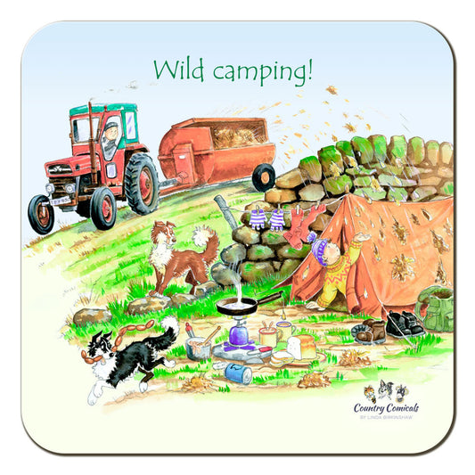 Country Comicals "Wild Camping" Coaster by Linda Birkinshaw