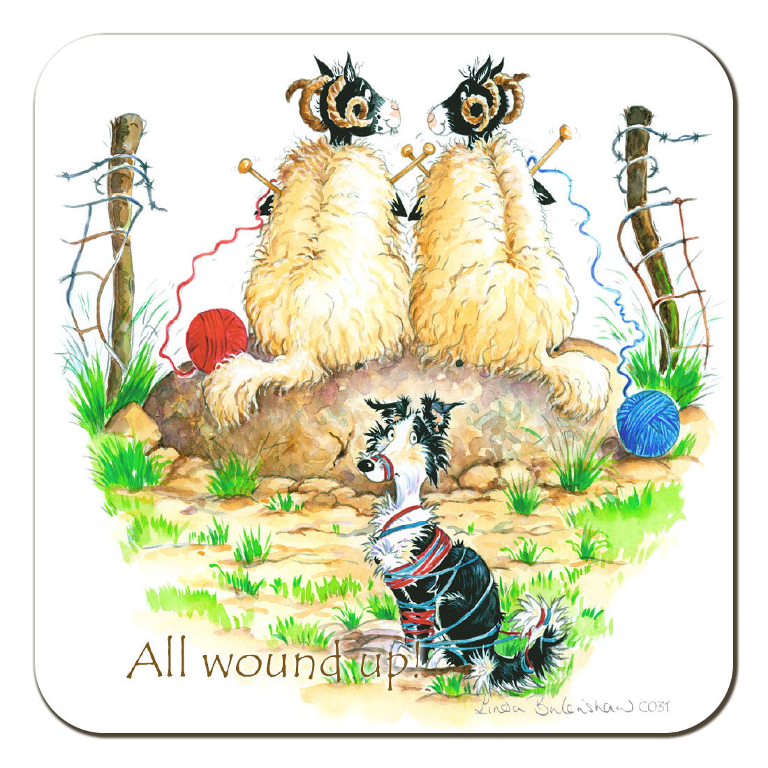 Country Comicals "All Wound Up" Coaster by Linda Birkinshaw