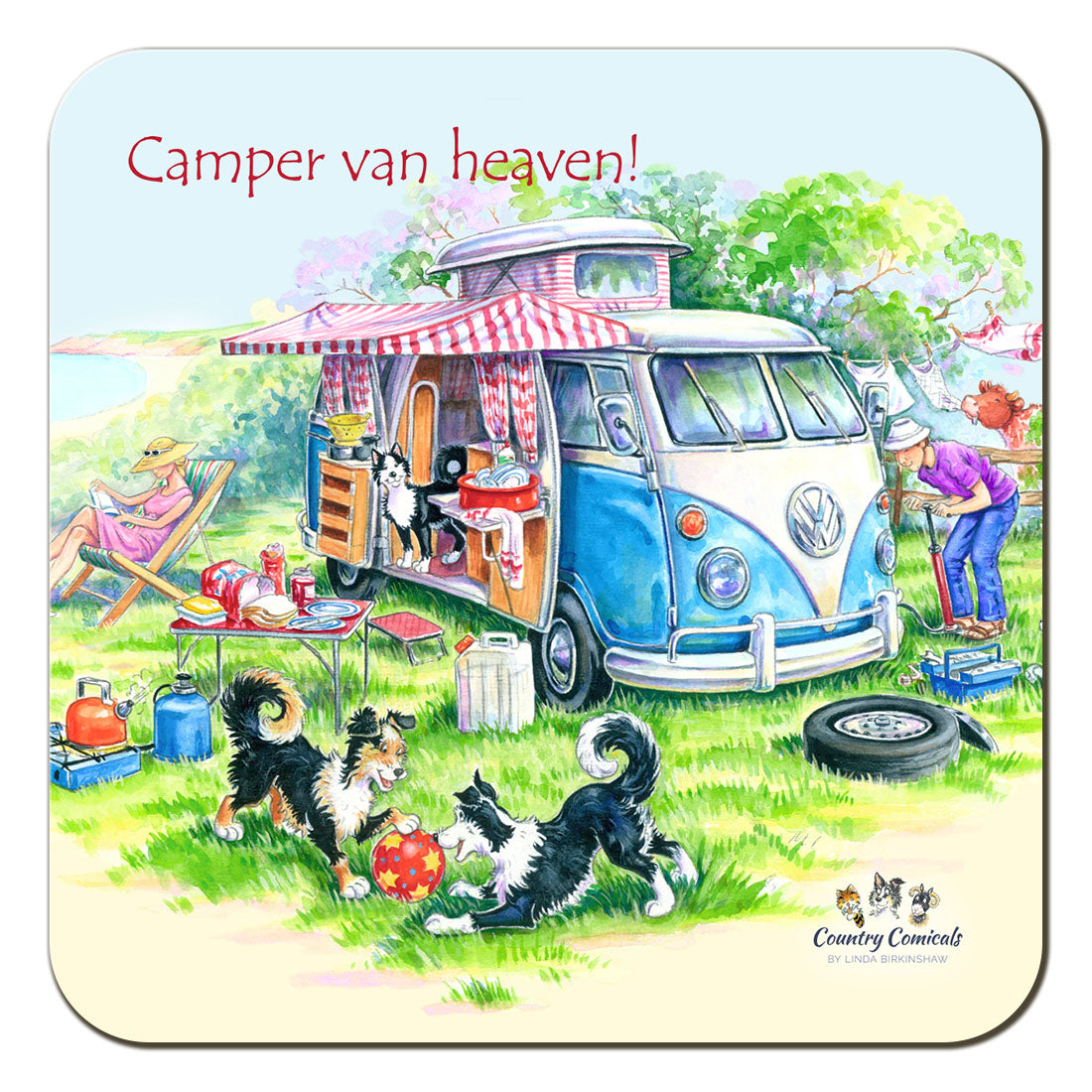 Country Comicals "Camper Van Heaven" Art Coaster by Linda Birkinshaw