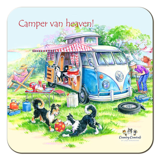 Country Comicals "Camper Van Heaven" Art Coaster by Linda Birkinshaw