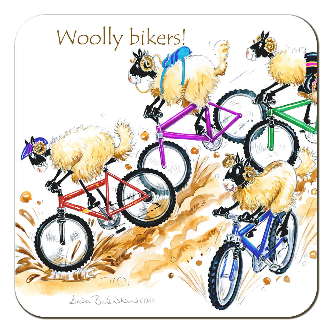 Country Comicals "Woolly Bikers" Coaster by Linda Birkinshaw