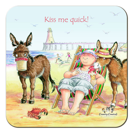 Country Comicals "Kiss Me Quick" Coaster by Linda Birkinshaw