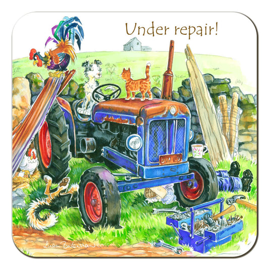 Country Comicals "Under Repair" Coaster by Linda Birkinshaw