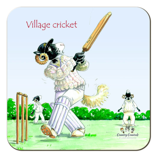 Country Comicals "Village Cricket" Coaster by Linda Birkinshaw