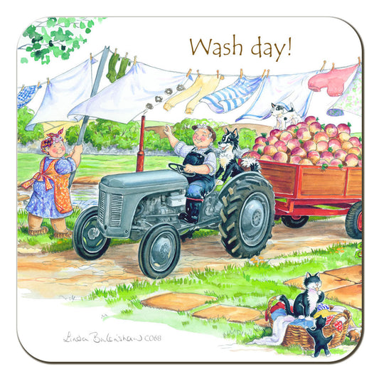 Country Comicals "Wash Day" Coaster by Linda Birkinshaw