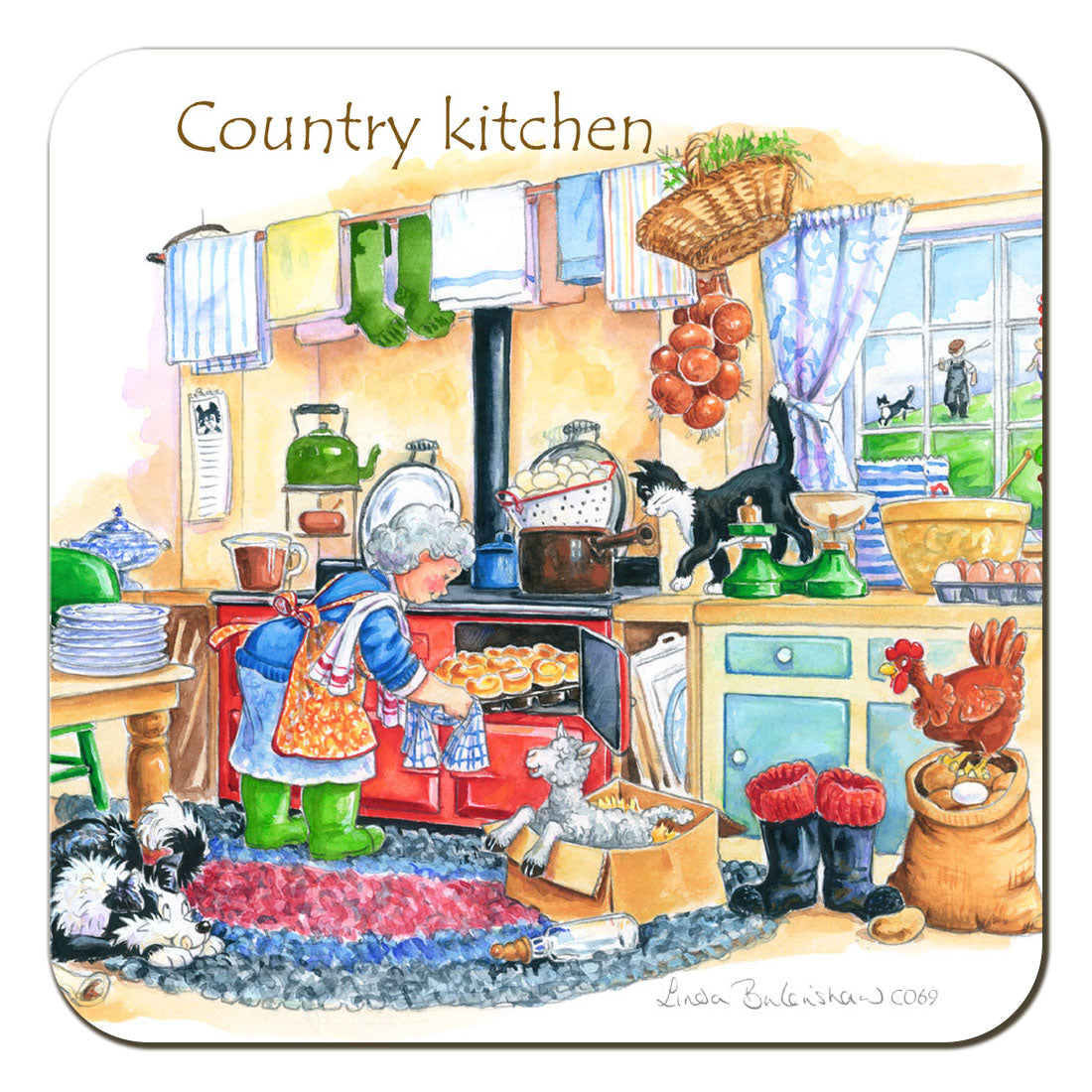 Country Comicals "Country Kitchen" Coaster by Linda Birkinshaw