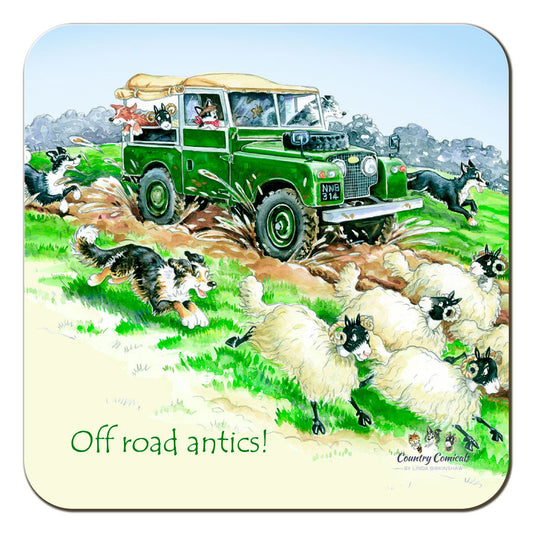 Country Comicals "Off Road Antics" Coaster by Linda Birkinshaw