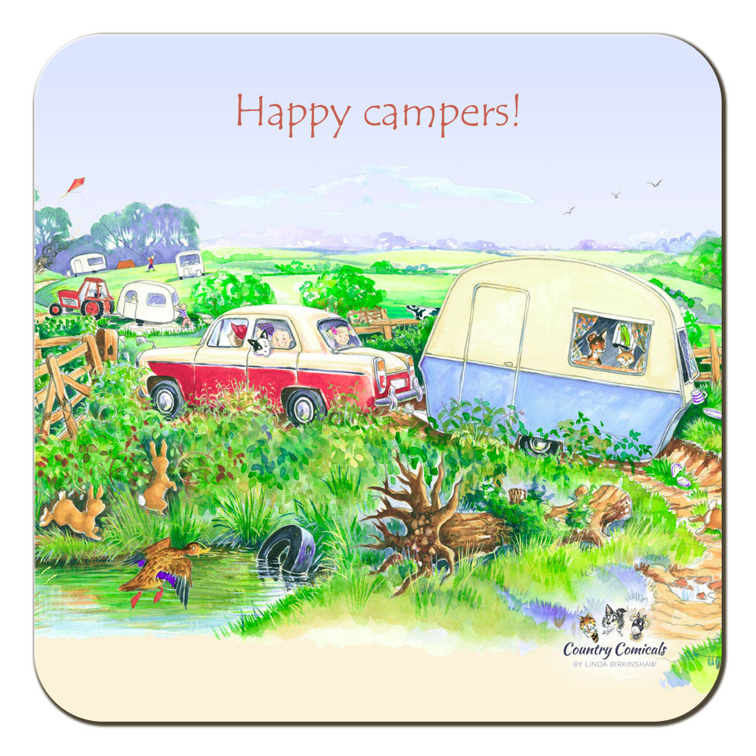 Country Comicals "Happy Campers" Coaster by Linda Birkinshaw