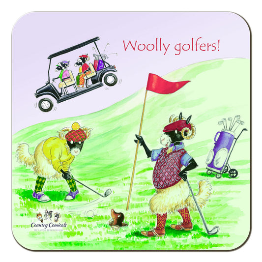 Country Comicals "Woolly Golfers" Coaster by Linda Birkinshaw