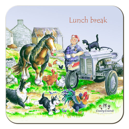 Country Comicals "Lunch Break" Coaster by Linda Birkinshaw