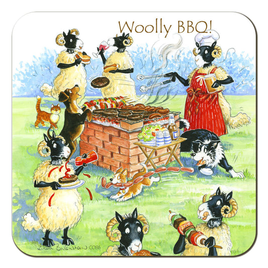 Country Comicals "Woolly BBQ" Coaster by Linda Birkinshaw