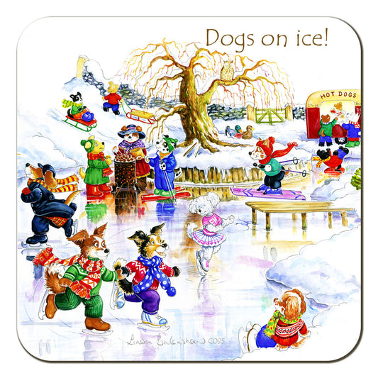 Country Comicals "Dogs On Ice" Coaster by Linda Birkinshaw