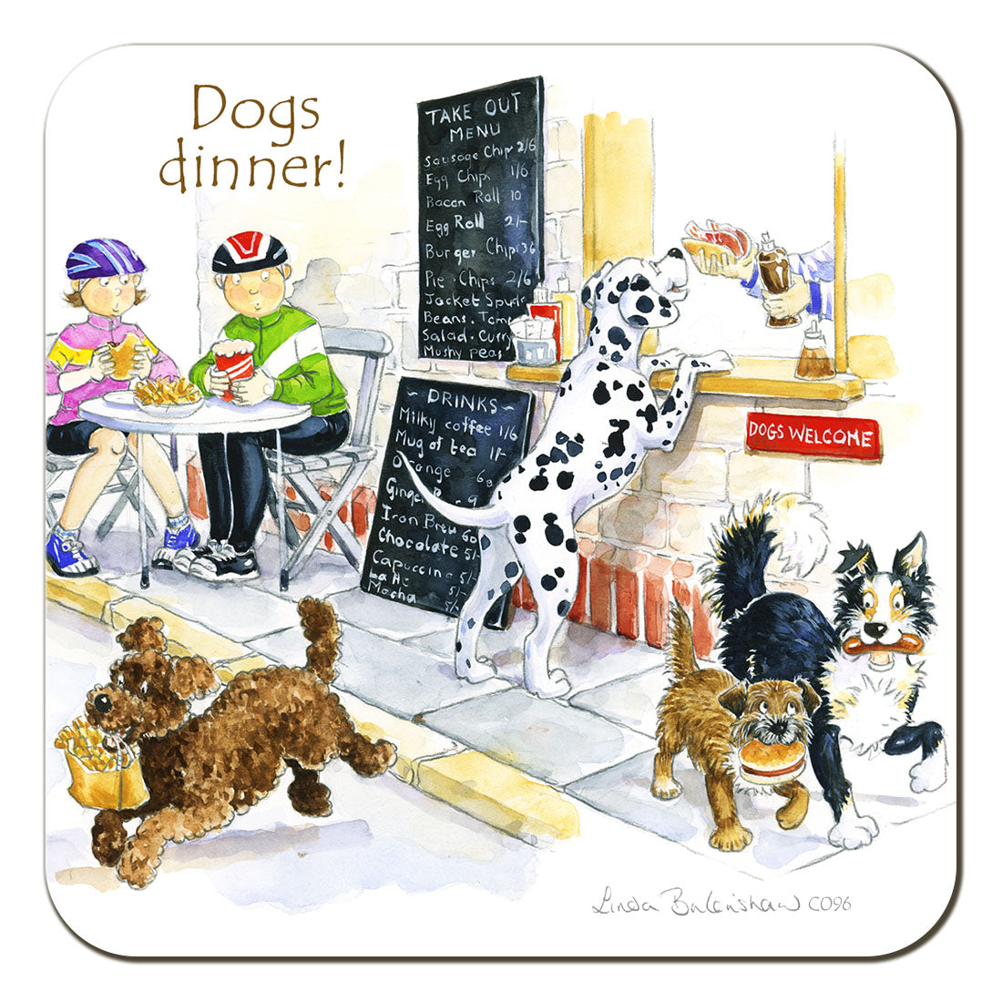 Country Comicals "Dogs Dinner" Coaster by Linda Birkinshaw