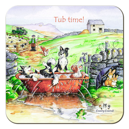 Country Comicals "Tub Time" Coaster by Linda Birkinshaw