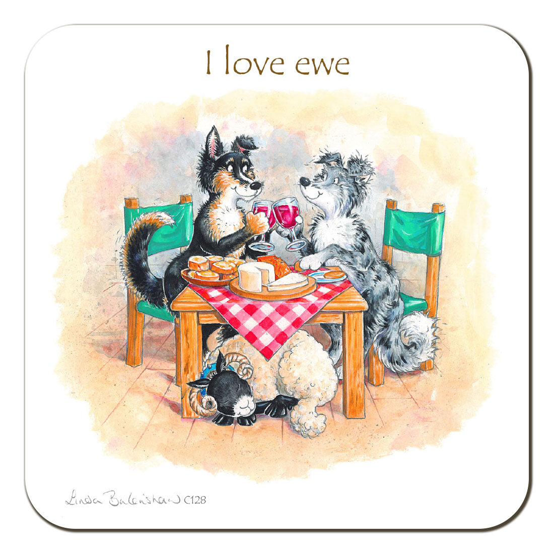 Country Comicals "I Love Ewe" Coaster by Linda Birkinshaw