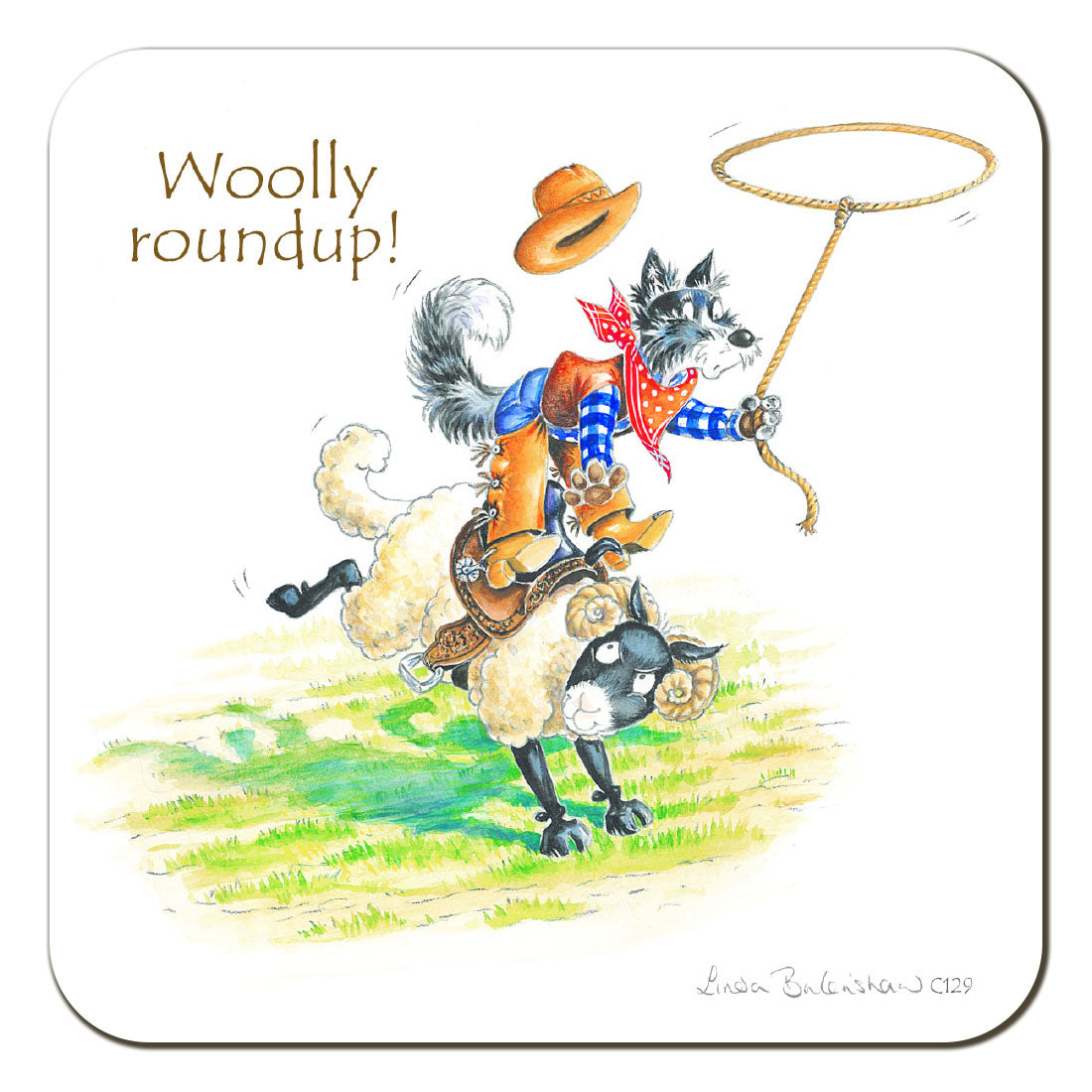 Country Comicals "Woolly Roundup" Coaster by Linda Birkinshaw