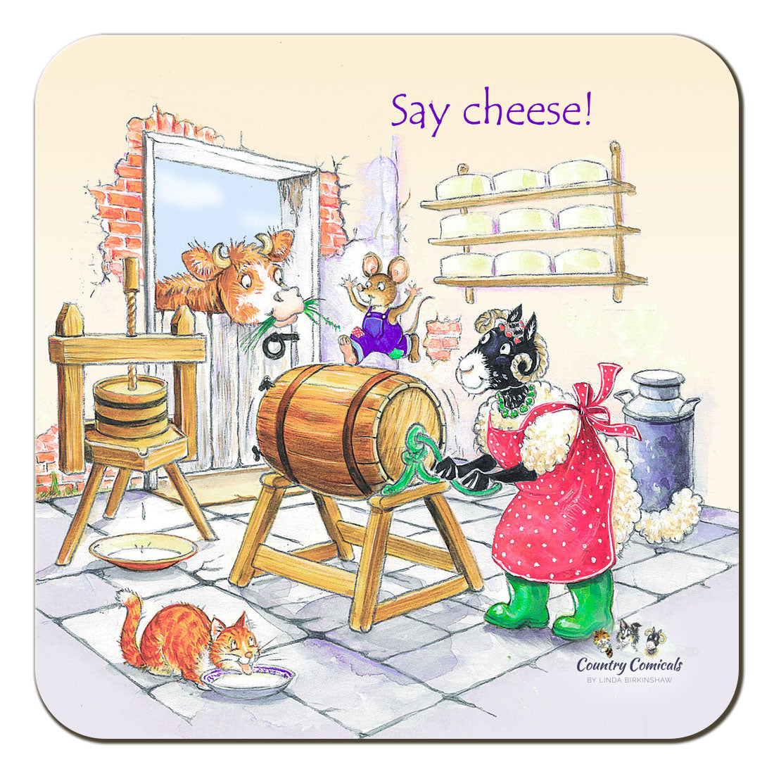 Country Comicals "Say Cheese" Coaster by Linda Birkinshaw