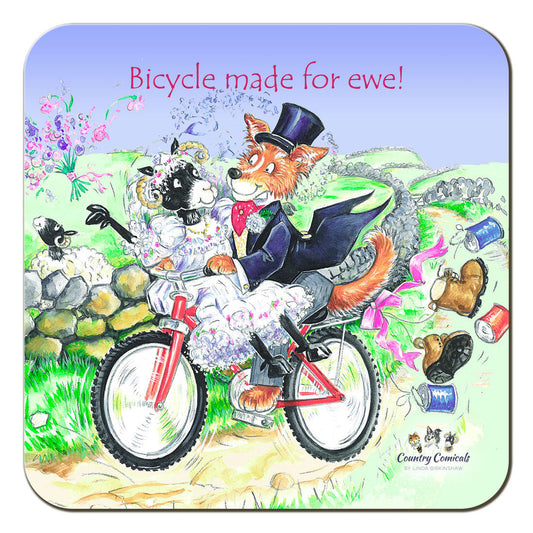 Country Comicals "Bicycle Made For Ewe" Coaster by Linda Birkinshaw