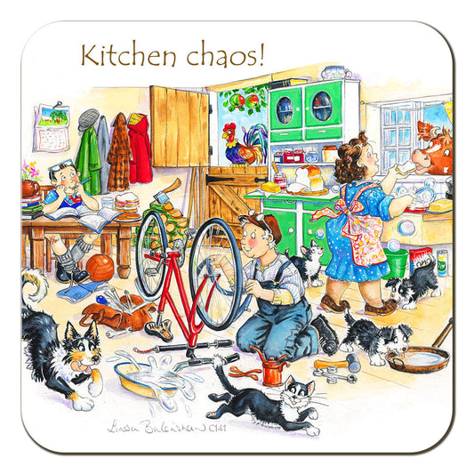 Country Comicals "Kitchen Chaos" Coaster by Linda Birkinshaw