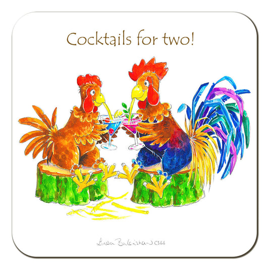 Country Comicals "Cocktails For Two" Coaster by Linda Birkinshaw