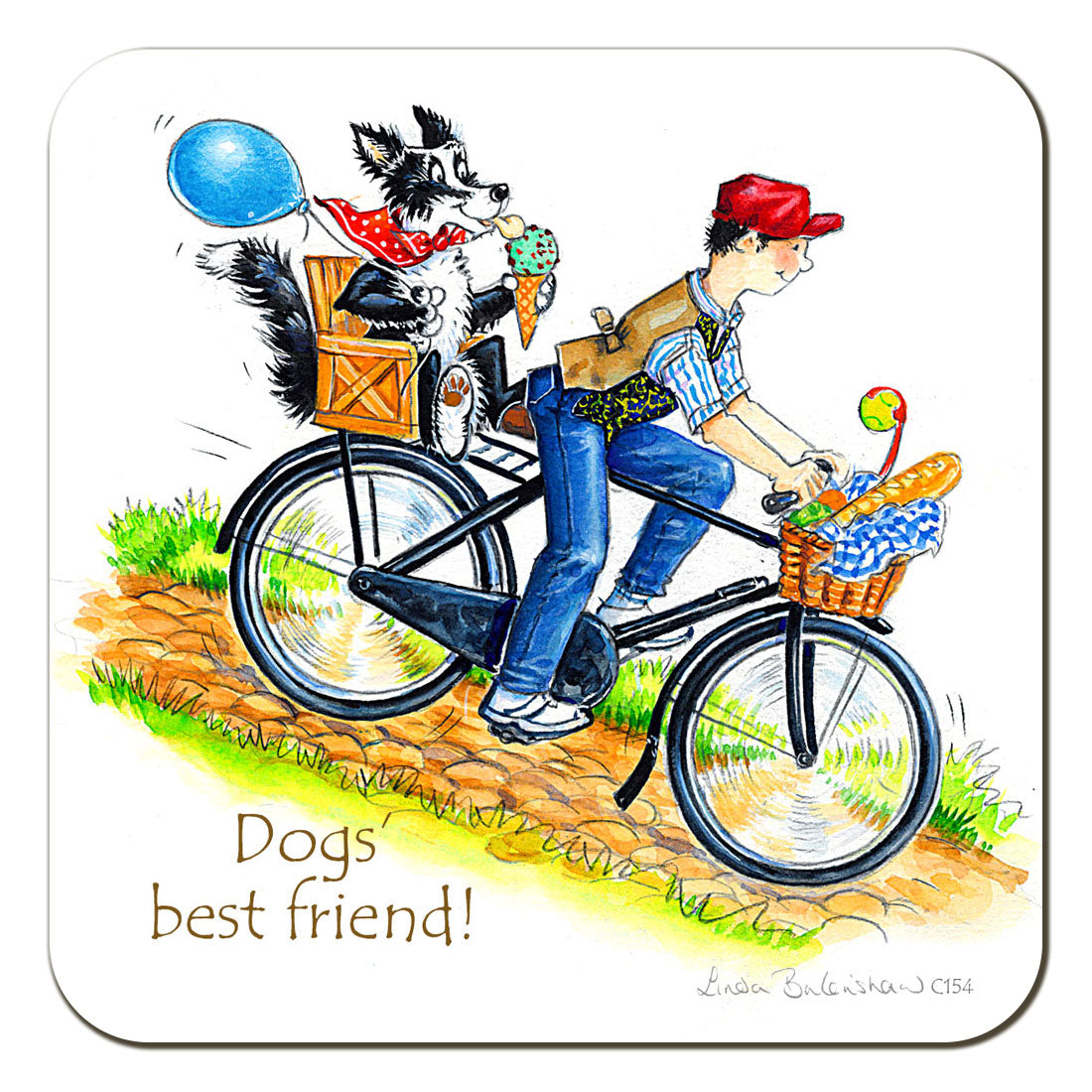 Country Comicals "Dogs Best Friend" Coaster by Linda Birkinshaw