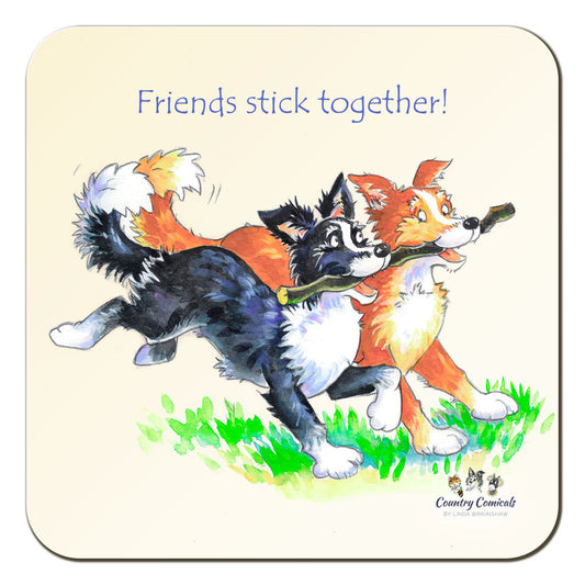 Country Comicals "Friends Stick Together" Coaster by Linda Birkinshaw