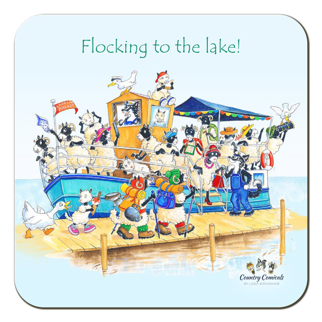 Country Comicals"Flocking to the lake" Coaster by Linda Birkinshaw