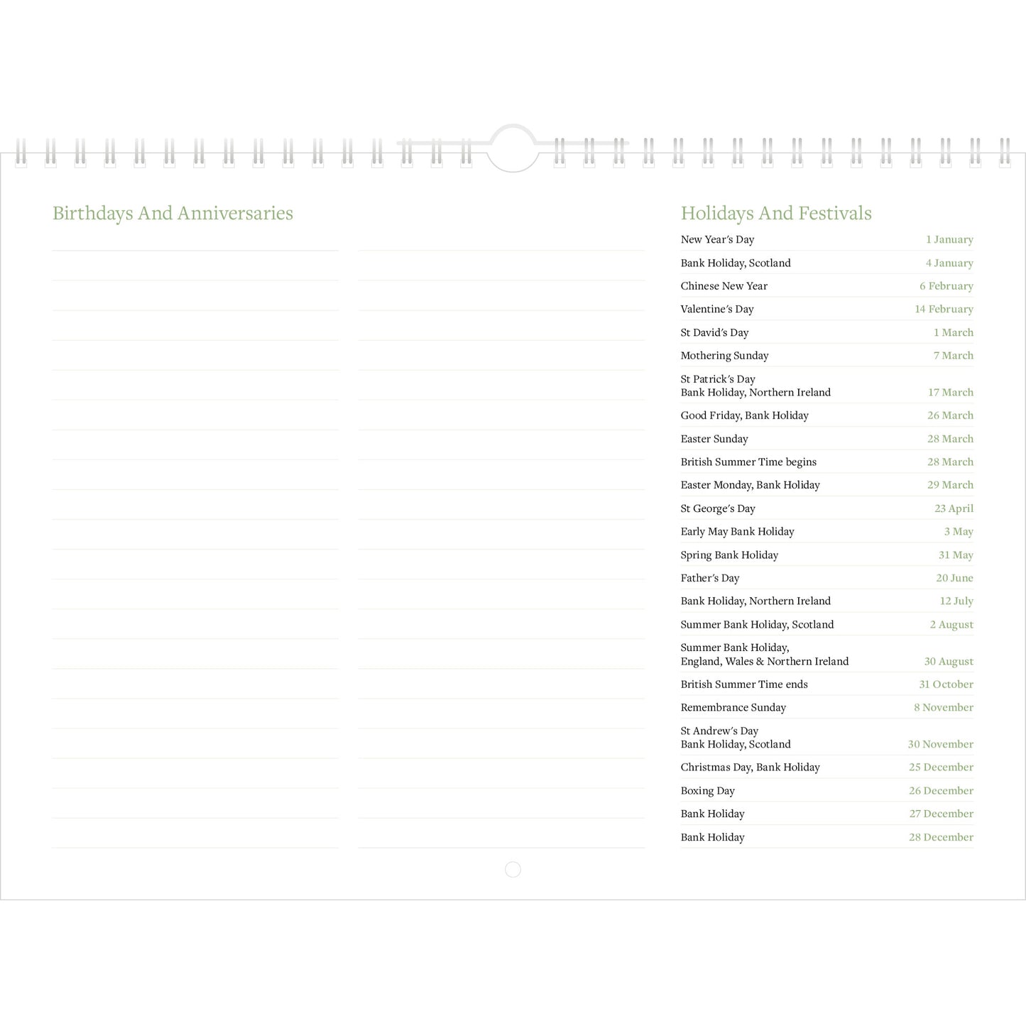 Wordsworth's Lake District Calendar 2027 - Birthdays & Anniversaries Page