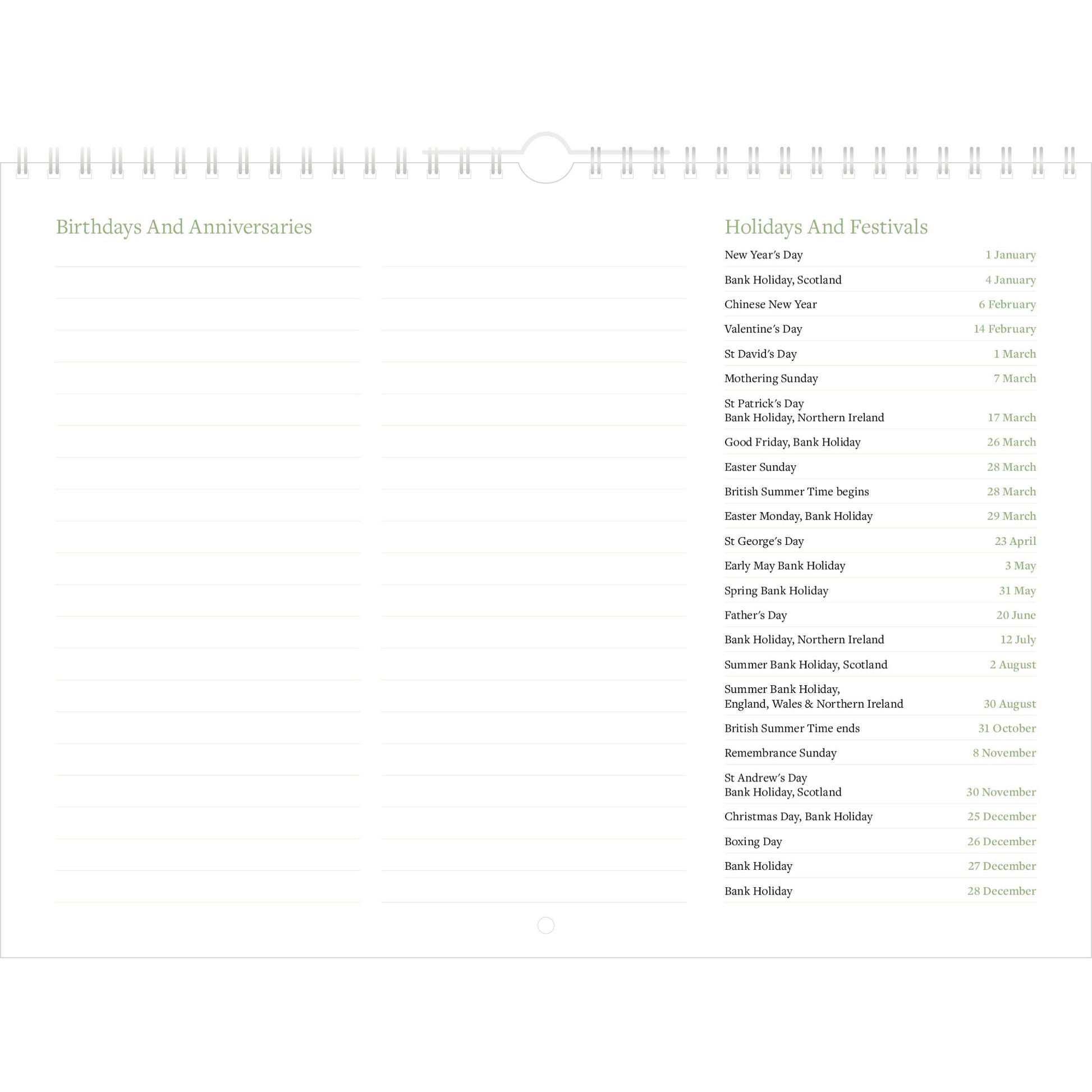 Wordsworth's Lake District Calendar 2027 - Birthdays & Anniversaries Page