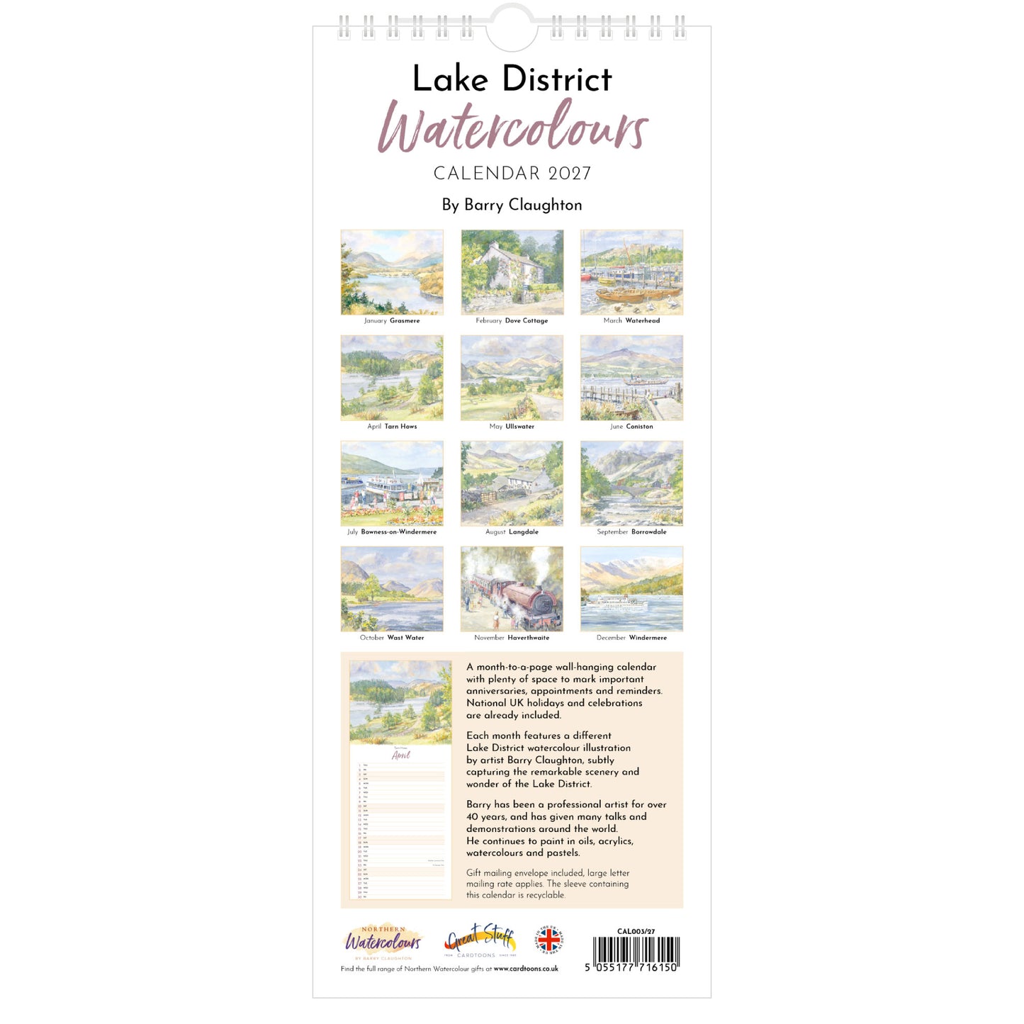 Lake District Watercolours Calendar 2027 - Back Cover