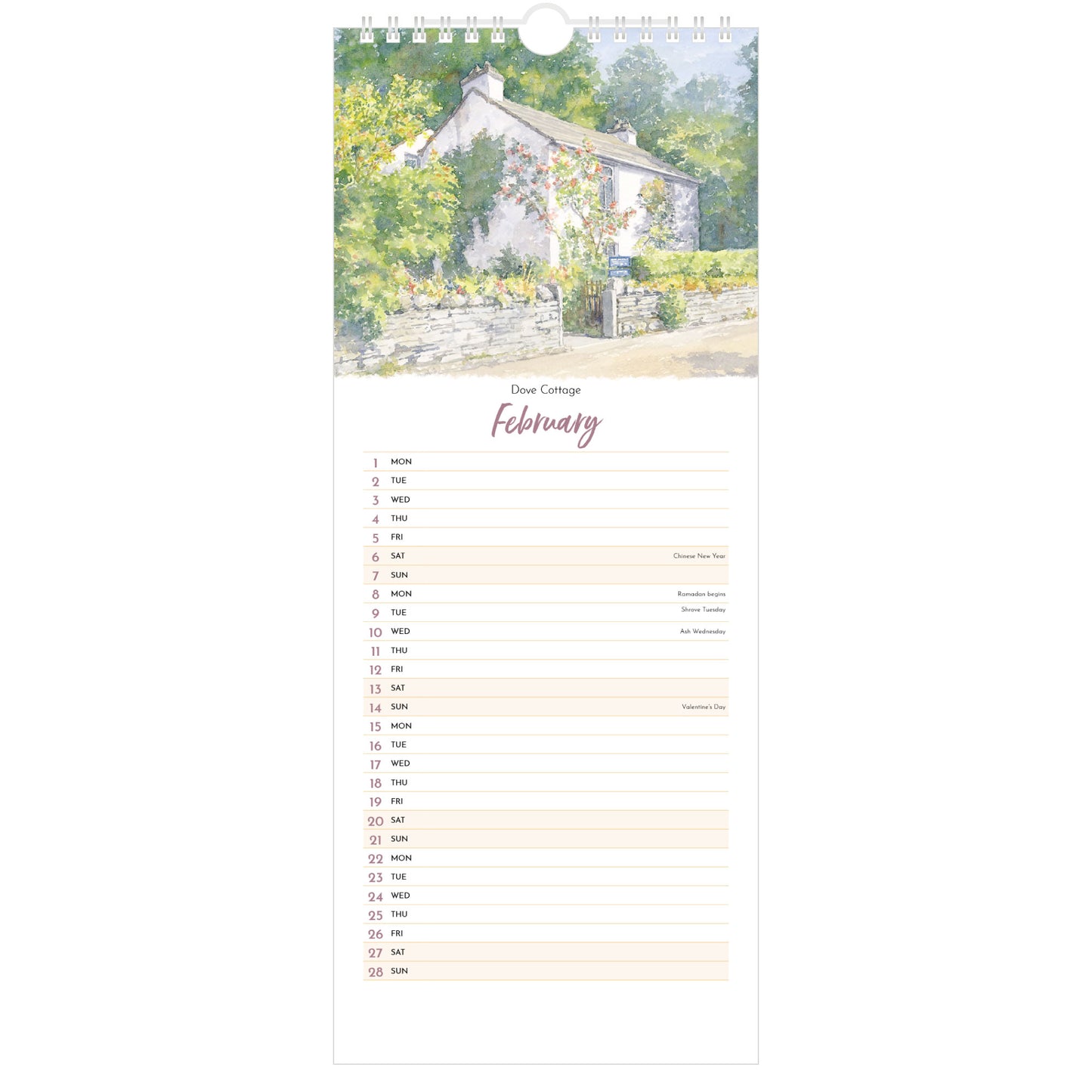 Lake District Watercolours Calendar 2027 - February (Dove Cottage)