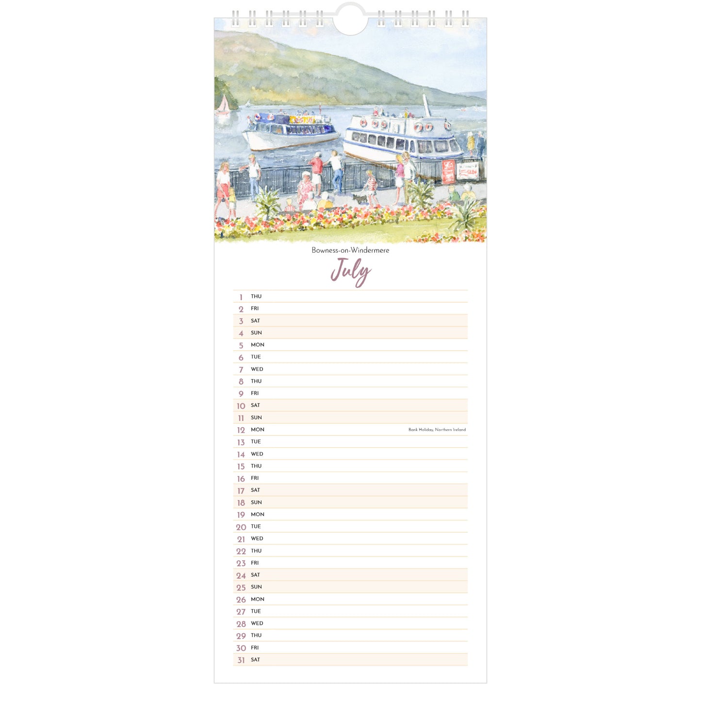 Lake District Watercolours Calendar 2027 - July (Bowness-on-Windermere)