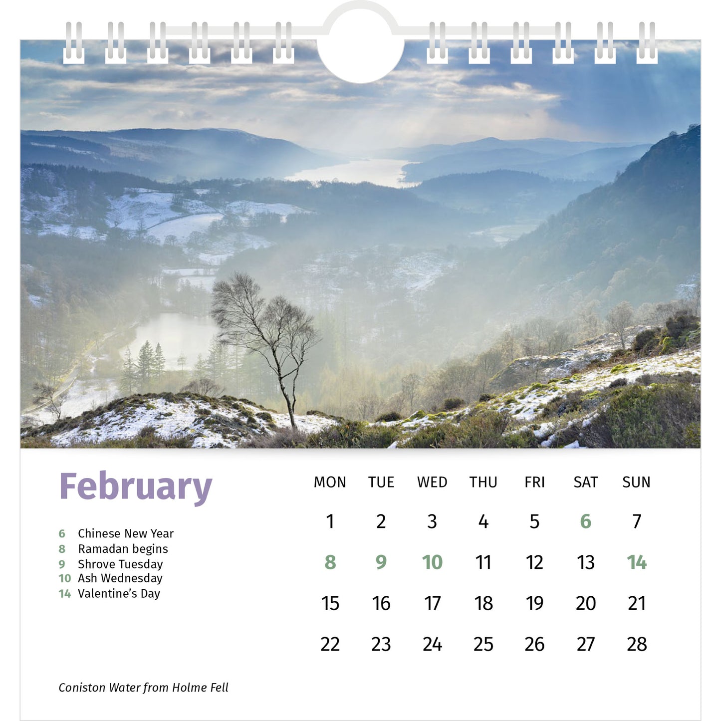 Lake District Desk Calendar 2027 - February (Coniston Water)