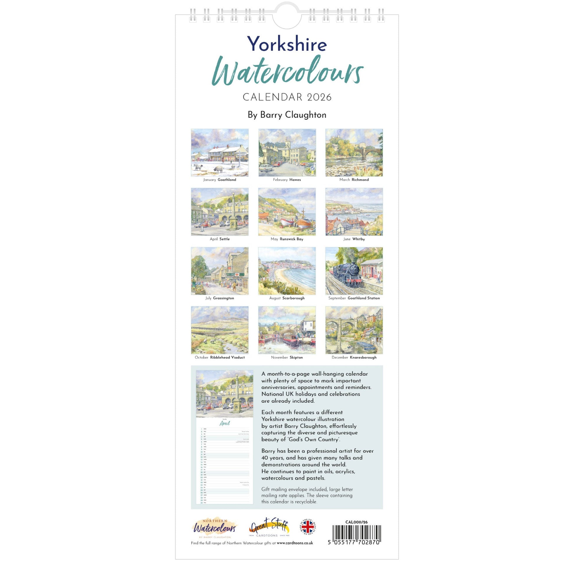 2026 Yorkshire Watercolours Calendar – Back Cover